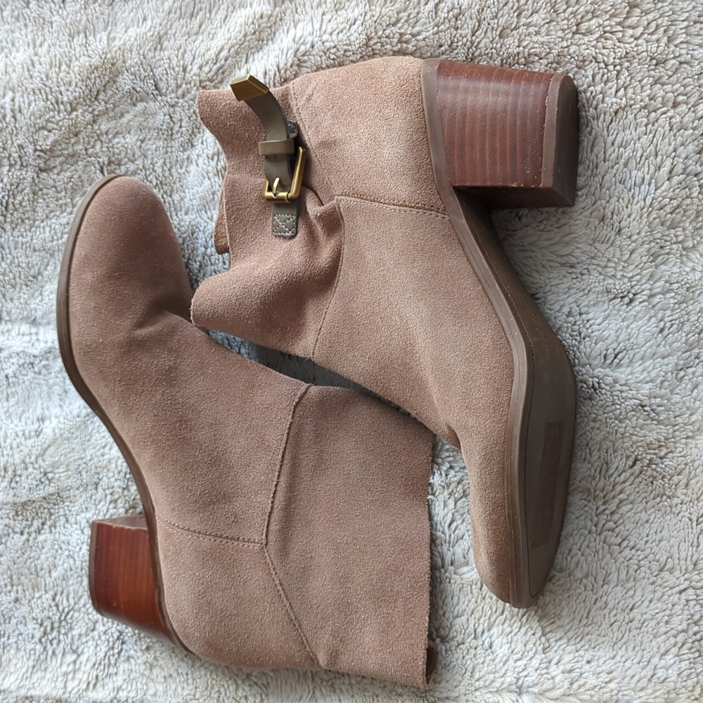 Franco Sarto Brown Suede Buckle Detailing Heeled Ankle Booties Size 8.5 - Picture 7 of 9